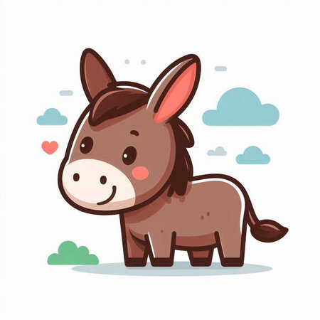 Donkey in the field. Cute cartoon animal vector illustration.のイラスト素材