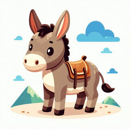 Cartoon donkey in the desert. Vector illustration of a cute donkey.のイラスト素材