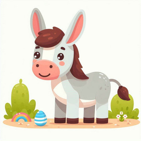 Cartoon illustration of cute donkey with easter egg. Vector illustration.のイラスト素材