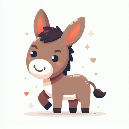 Cartoon cute donkey. Vector illustration in flat style on white background.のイラスト素材