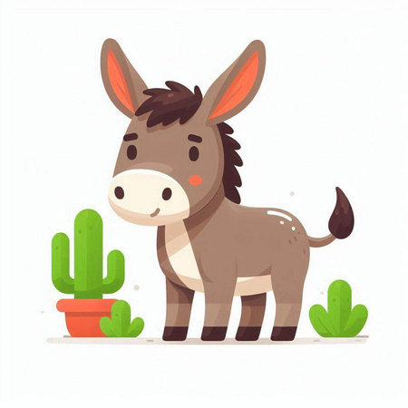 Cartoon funny donkey with cactus. Vector illustration in flat styleのイラスト素材