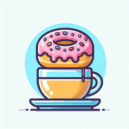 Cup of coffee and donut. Vector illustration in flat styleのイラスト素材