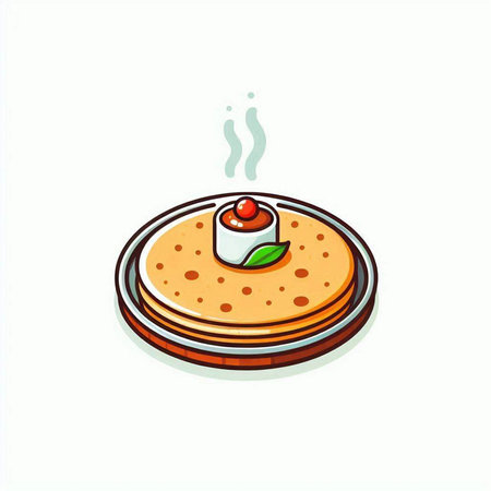 Illustration of a pancake with a candle on a white backgroundのイラスト素材