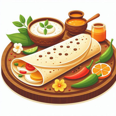 Illustration of a traditional mexican quesadilla with ingredientsのイラスト素材
