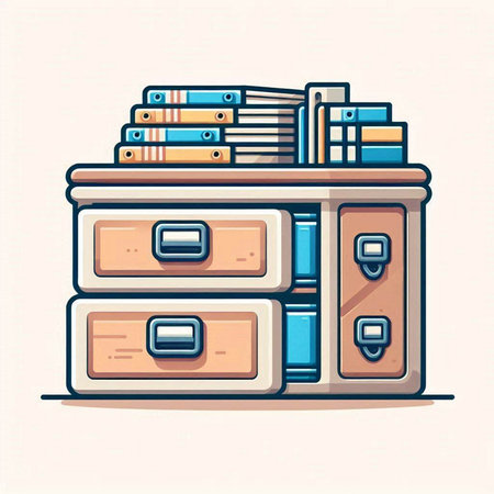 Vector illustration of a cabinet with books and folders. Vector illustration.のイラスト素材