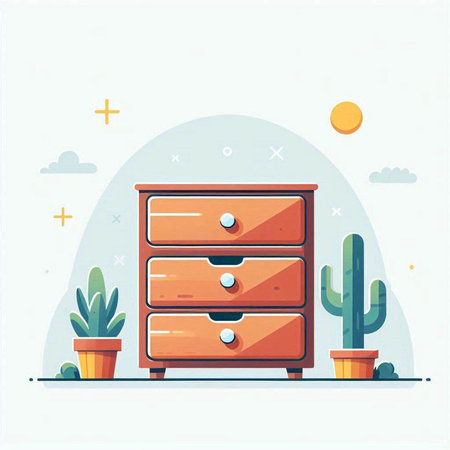 Wooden chest of drawers. Vector illustration in flat style.のイラスト素材
