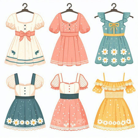 Vector set of cute summer dresses. Isolated on white background.のイラスト素材
