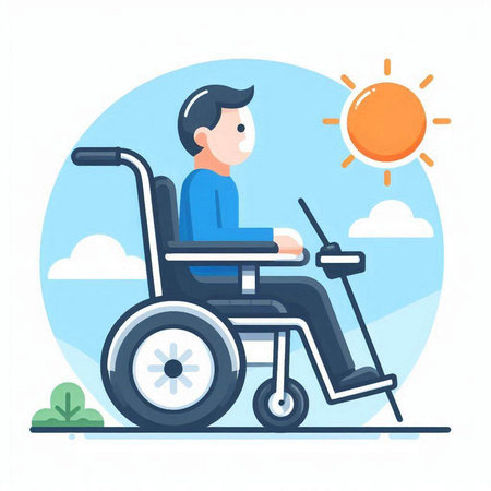 Disabled man in wheelchair. Flat vector illustration. Cartoon character.のイラスト素材