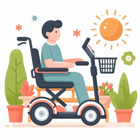 Disabled man in wheelchair vector illustration. Cartoon man in wheelchair. Wheelchair for handicapped person.のイラスト素材