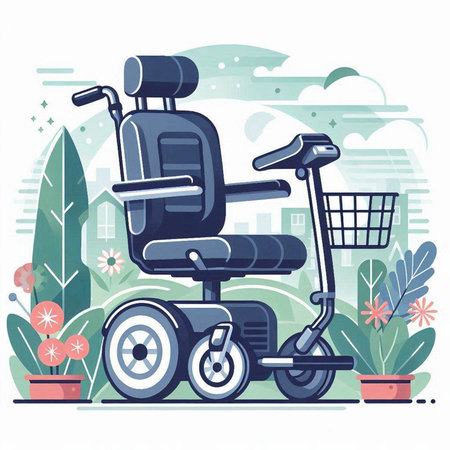 Wheelchair for disabled person. Vector illustration in flat cartoon style.のイラスト素材