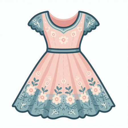 Illustration of a cute dress with floral pattern on a white backgroundのイラスト素材