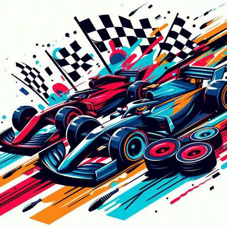 illustration of a racing car on the race track, vector illustrationのイラスト素材
