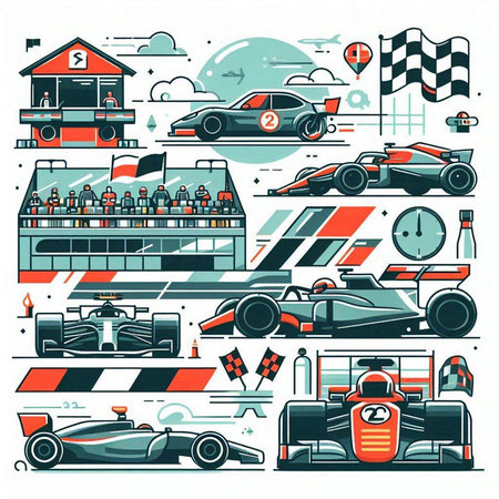 Set of racing cars. Collection of racing cars. Vector illustration.のイラスト素材