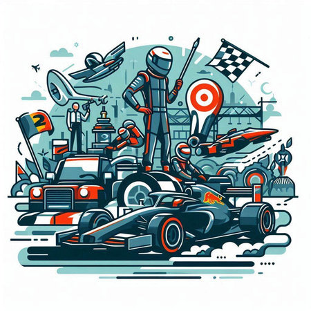 Futuristic race car on the race track. Vector illustration.のイラスト素材