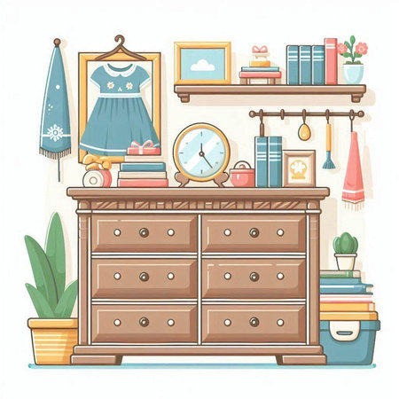 Furniture in the room with a cupboard. Vector illustrationのイラスト素材