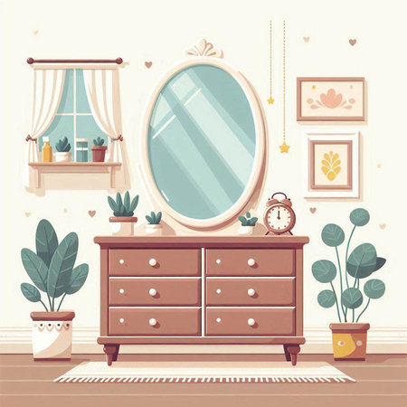 Furniture and accessories in the living room. Vector illustration.のイラスト素材