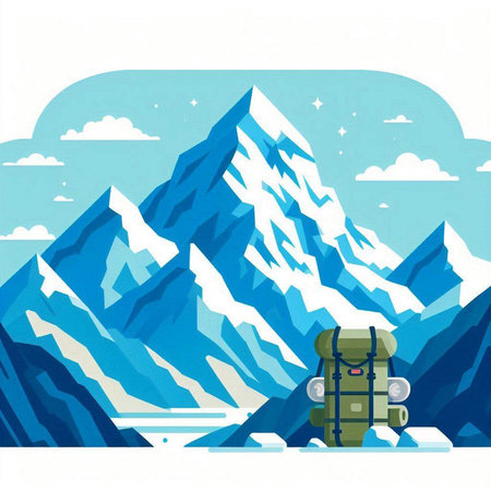 Hiker with backpack on the background of mountains. Vector illustration.のイラスト素材