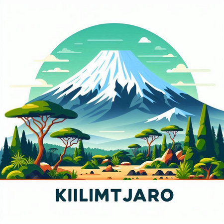 Kilimanjaro, Tanzania, Africa. Vector illustration.のイラスト素材