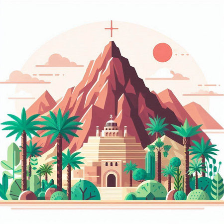 Religion of Jesus Christ in the desert. Vector illustration in flat styleのイラスト素材