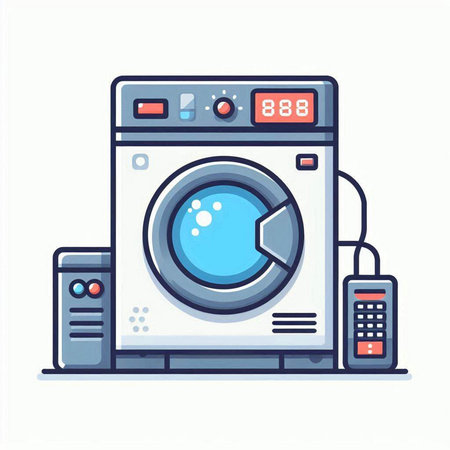 Washing machine with remote control. Vector illustration in flat style.のイラスト素材