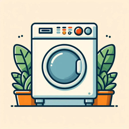 Washing machine in flat line style. Laundry service. Vector illustration.のイラスト素材