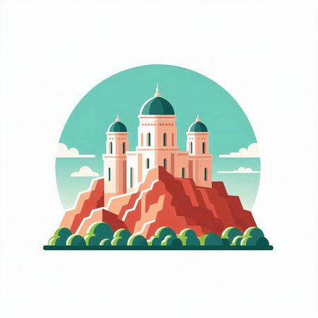 Church on the hill in the form of an icon. Vector illustration.のイラスト素材