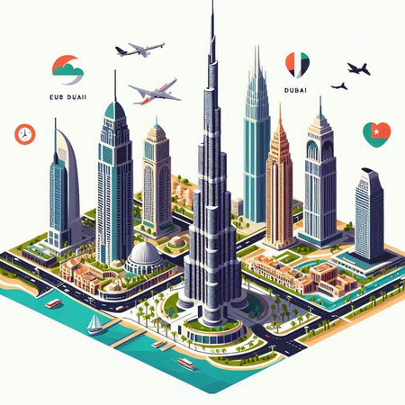Dubai isometric city with skyscrapers and buildings vector illustrationのイラスト素材