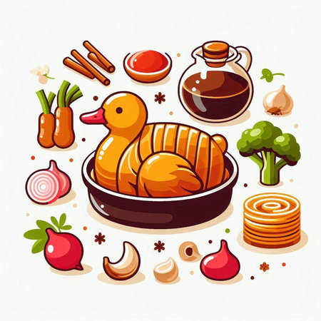 Illustration of healthy food. Vector illustration of fresh vegetables and meat.のイラスト素材