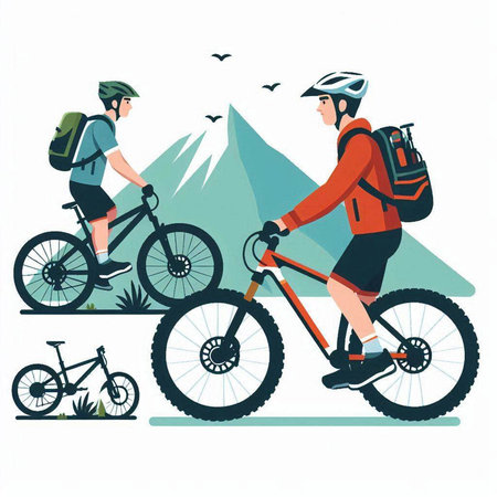 Bicyclist riding mountain bike, flat style vector illustration.のイラスト素材