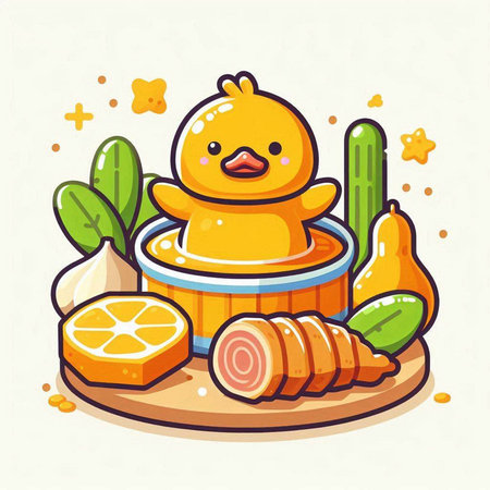 Illustration of a cute duck in a sauna. Vector illustration.のイラスト素材
