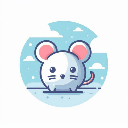 Cute mouse in the sky. Vector illustration in flat style.のイラスト素材