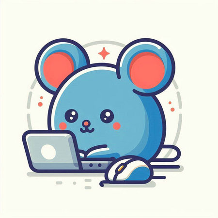 Cute mouse with laptop. Vector illustration in flat cartoon style.のイラスト素材