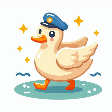 Vector illustration of a cute cartoon duck in the form of a police officerのイラスト素材