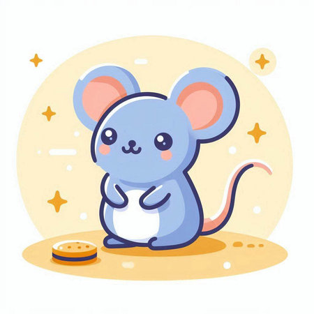 Cute cartoon mouse with a bowl of food. Vector illustration.のイラスト素材