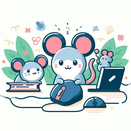 Cute mouse and mouse working in the office. Vector illustration.のイラスト素材