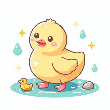 Cute baby duckling with duckling on white background. Vector illustration.のイラスト素材