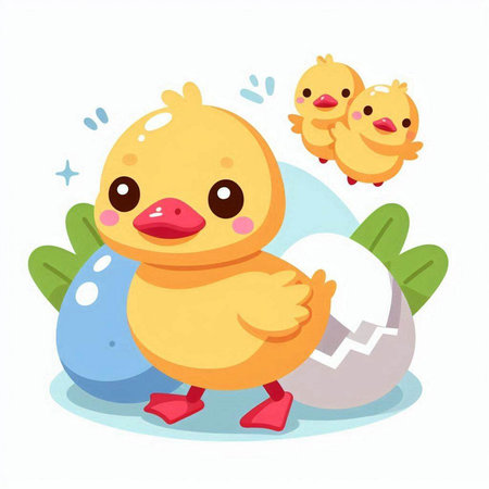 Happy easter. Cute duckling with chicks. Vector illustration.のイラスト素材
