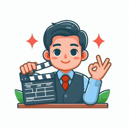 Cinema director with clapperboard. Vector illustration in cartoon styleのイラスト素材