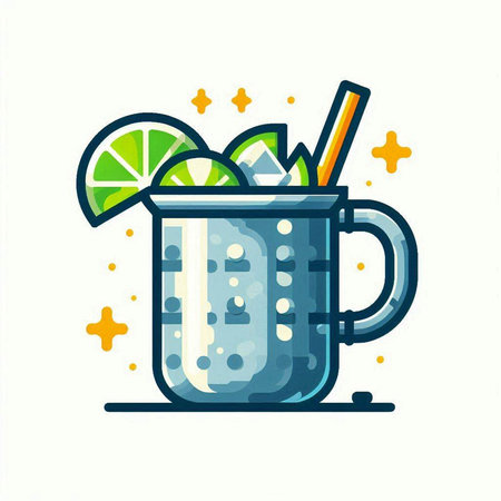 Cocktail with lime and straw. Hand drawn vector illustration.のイラスト素材