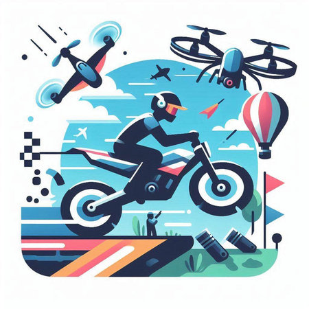 Motorcycle rider. Vector illustration in flat design style on the theme of extreme sports.のイラスト素材