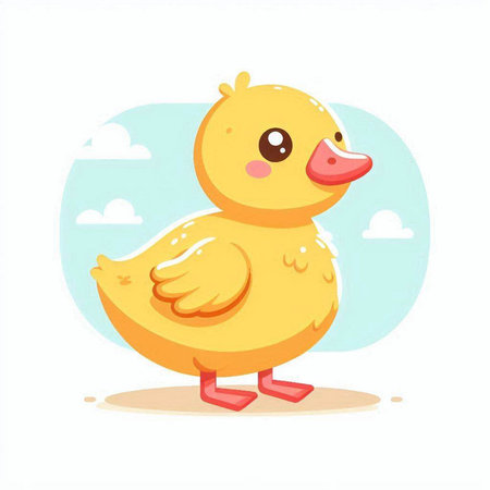 Cute yellow duckling isolated on white background. Vector illustration.のイラスト素材