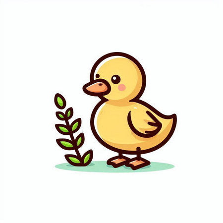 Cute cartoon duckling on the white background. Vector illustration.のイラスト素材