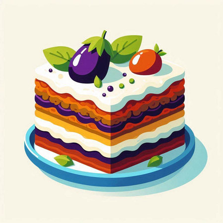 Cake with fruit and cream. Vector illustration in flat style.のイラスト素材