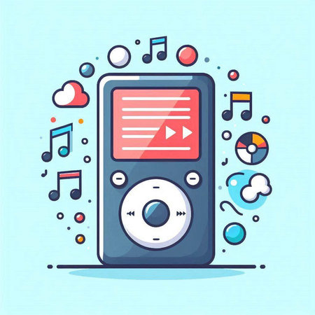 Music player with music notes. Vector illustration in flat cartoon style.のイラスト素材