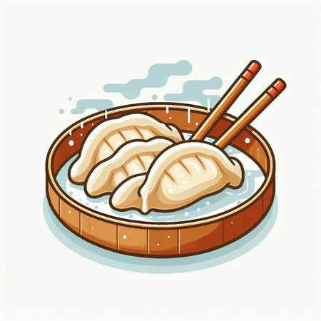 Illustration of steamed dumplings with chopsticks on a white backgroundのイラスト素材