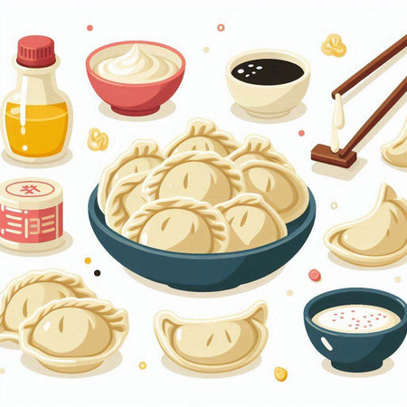 Vector illustration of a set of traditional oriental dumplings.のイラスト素材