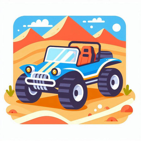 Off-road vehicle on the sand. Vector illustration in cartoon styleのイラスト素材