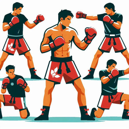 Boxing vector illustration. Boxers in action. Boxers in red gloves.のイラスト素材