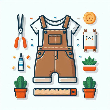 Clothes and accessories for work in the garden. Vector illustration.のイラスト素材