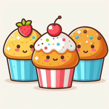 Cute cupcake vector illustration. Cute cartoon muffins.のイラスト素材